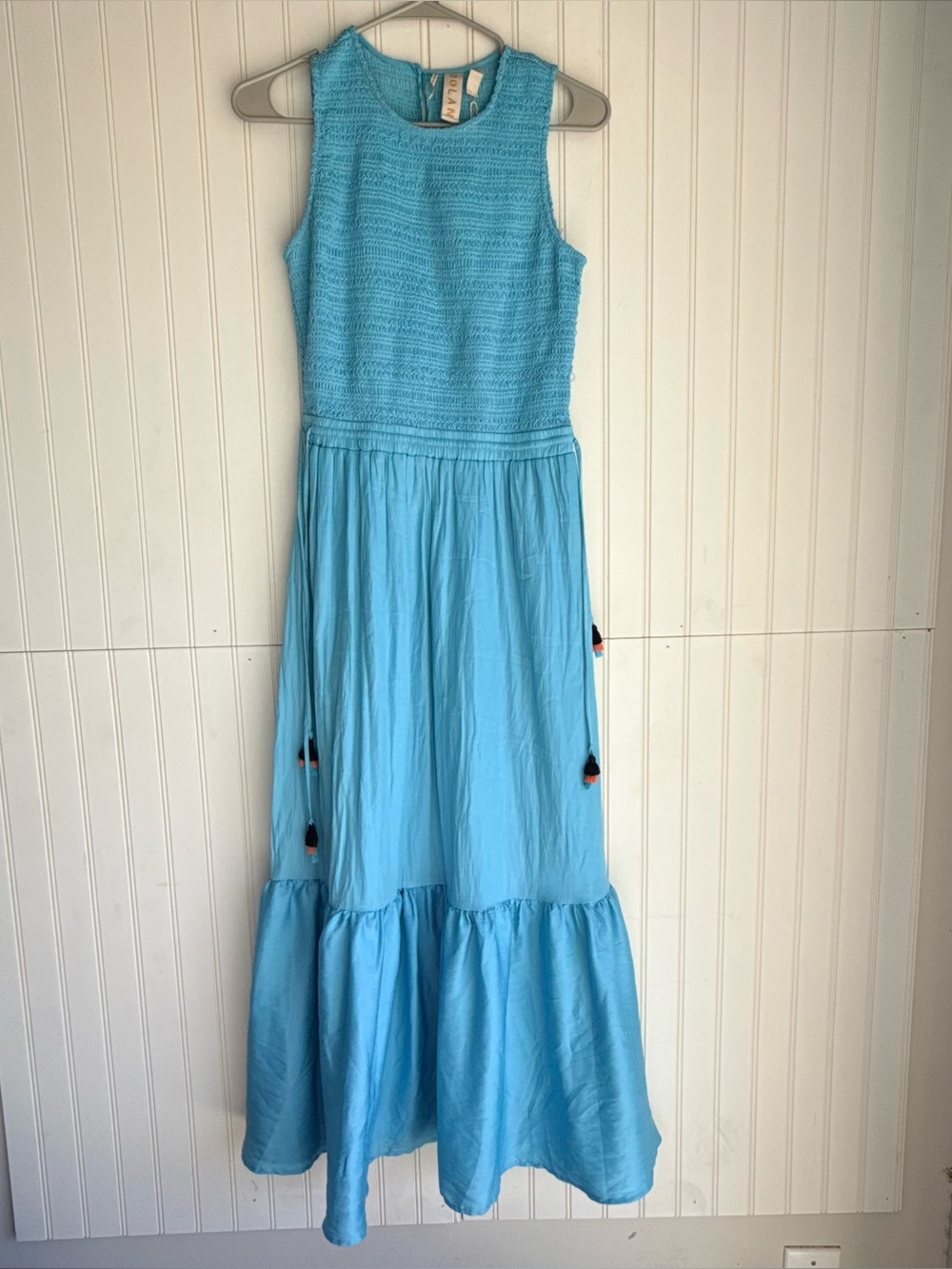 Anthropologie Size S Dolan Marissa Smocked Bodice Maxi Dress Ruffle Blue NEW!